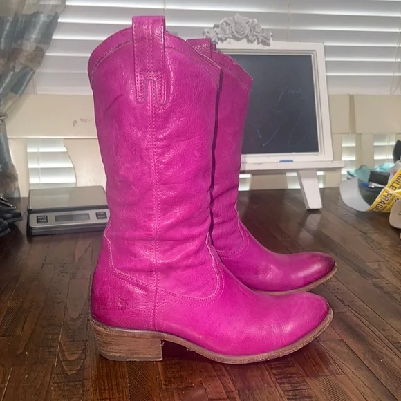 Frye Boots Carson pull on Berry Pink leather cowgirl western country 9.5 B - Picture 3 of 15